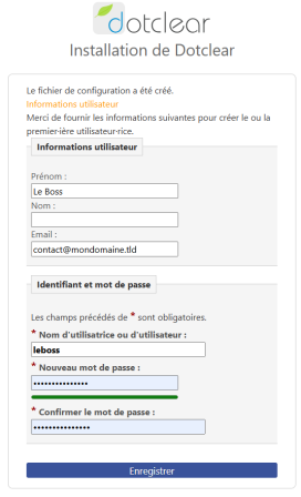 Création du super admin Dotclear