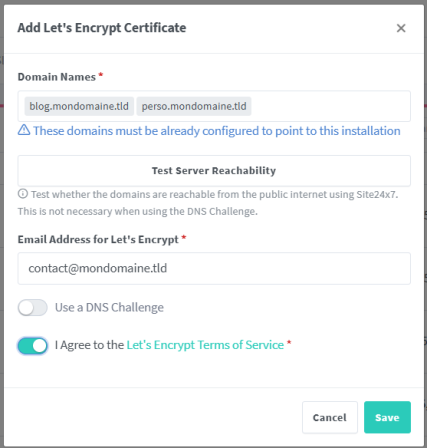 Création de certificat Let's Encrypt sous Nginx Proxy Manager