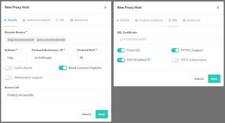 Création du Proxy Host